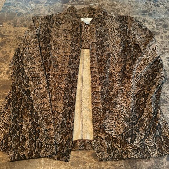 DressBarn Blazer Zip Jacket Women Medium Brown Black Animal Print Snakeskin - Picture 10 of 12